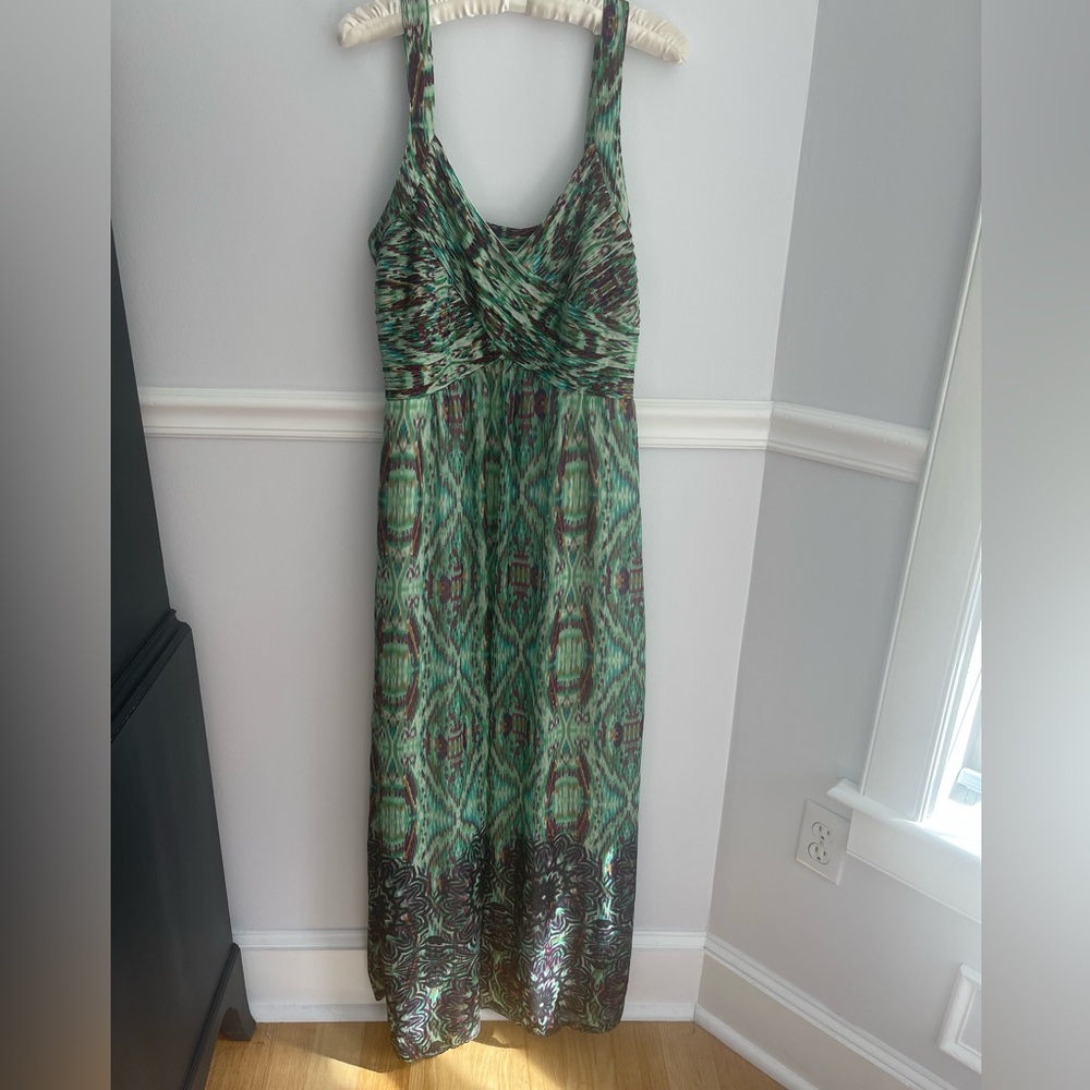 Women’s maxi dress size L, green and brown boho style